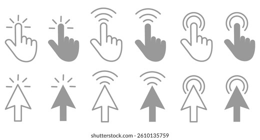 Set of Cursor icons click, vector icons. Mouse click cursor set. Cursor icon. Hand click icon set. pointer sign . flat and vector style on isolated background eps 10.