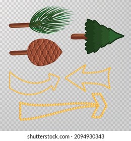 Cursor-Symbole bestehend aus Weihnachtsbäumen, Konen und Bälle.