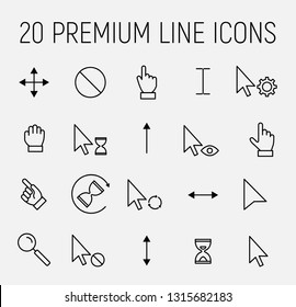 Set of cursor icons in modern thin line style. High quality black outline arrow symbols for web site design and mobile apps. Simple cursor pictograms on a white background.