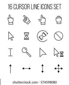 Set of cursor icons in modern thin line style. High quality black outline arrow symbols for web site design and mobile apps. Simple cursor pictograms on a white background.