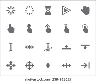 Set of cursors and selection line style. It contains such as pointer, click, mouse, arrows, icon, clock, interface, wireframe, computer and other elements.