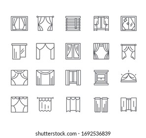 Set of curtain Related Vector Line Icons. 