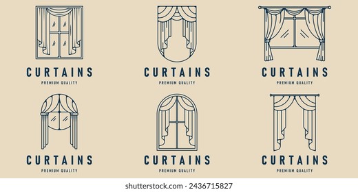 set curtain window logo line art minimalist vector illustration design template