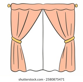 A set of curtains with elegant folds, perfect for room decor, home styling, and minimalist window treatment illustrations.