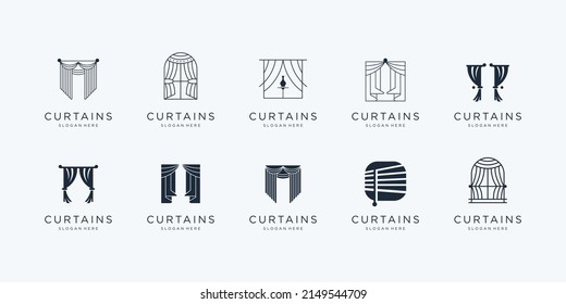 set curtains logo design inspiration. minimalist collection circus curtain,luxury blind,line art .