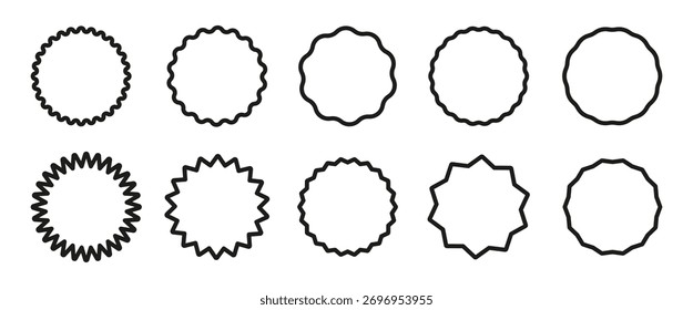 Set of curve edge frames. Wavy circles. Circle lined borders. Simple round frames. Graphic illustration. Design of geometric line. Editable stroke.
