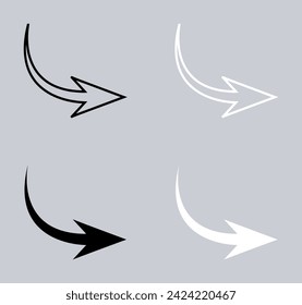 Set of Curved arrow icon. Arrow pointer icon sign symbol in trendy flat style. Arrow right vector icon illustration isolated on gray background