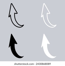 Set of Curved arrow icon. Arrow pointer icon sign symbol in trendy flat style. Arrow up vector icon illustration isolated on gray background
