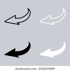 Set of Curved arrow icon. Arrow pointer icon sign symbol in trendy flat style. Arrow left vector icon illustration isolated on gray background