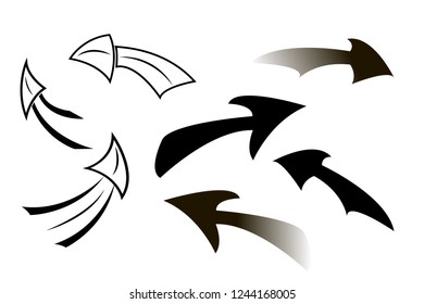 Set of curved arrow icons. Vector illustration on a white background .