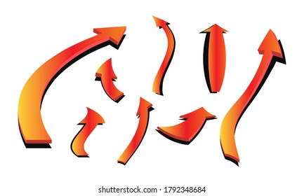 Set of curved arrow with shadow icons Vector illustration 