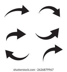 Set of curved arrow silhouette icons on white background