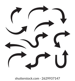 Set of curved arrow silhouette icons on white background