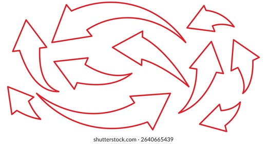 Set of curved arrows icon vector. Super set different shape hand drawn arrows. Curved arrows set with editable stock vector.