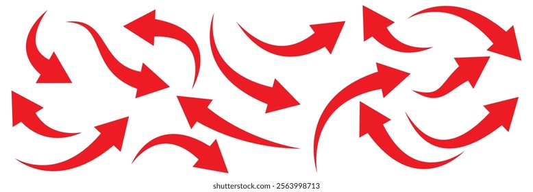 Set of curved arrows isolated on white background. Curved arrows, hand drawn curved arrows. red curve arrow icon vector illustration . 