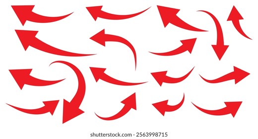 Set of curved arrows isolated on white background. Curved arrows, hand drawn curved arrows. red curve arrow icon vector illustration . 