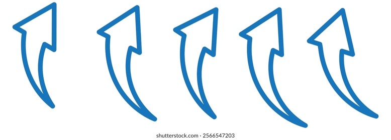 Set of curved arrows isolated on white background. Curved arrows, hand drawn curved arrows. Set long blue curve arrow icon vector . blue curve arrow icon set. long arrow icon set. curve arrow vector.