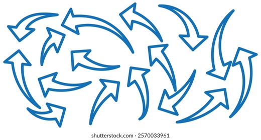 Set of curved arrows isolated on white background. Curved arrows, hand drawn curved arrows. Set long blue curve arrow icon vector . blue curve arrow icon set. long arrow icon set. curve arrow vector. 
