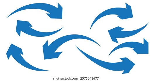 Set of curved arrows isolated on white background. Curved arrows, hand drawn curved arrows. Set long blue curve arrow icon vector . blue curve arrow icon set. long arrow icon set. curve arrow vector.