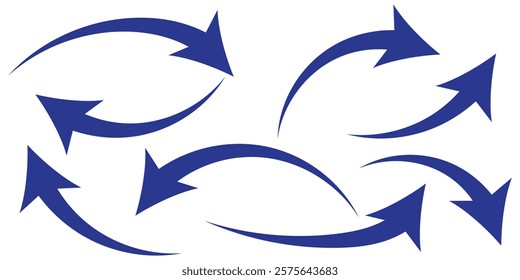 Set of curved arrows isolated on white background. Curved arrows, hand drawn curved arrows. Set long blue curve arrow icon vector . blue curve arrow icon set. long arrow icon set. curve arrow vector.