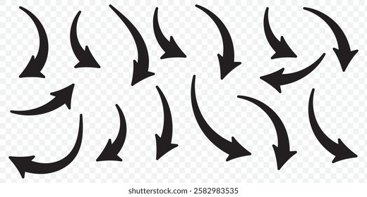 Set of curved arrows isolated on white background. Curved arrows, hand drawn curved arrows. Set long blue curve arrow icon vector . blue curve arrow icon set. long arrow icon set. curve arrow vector.
