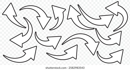 Set of curved arrows isolated on white background. Curved arrows, hand drawn curved arrows. Set long blue curve arrow icon vector . blue curve arrow icon set. long arrow icon set. curve arrow vector.