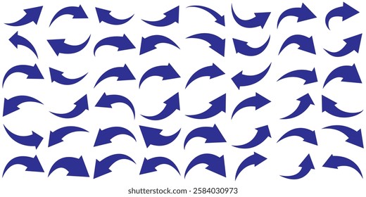 Set of curved arrows isolated on white background. Curved arrows, hand drawn curved arrows. Set long blue curve arrow icon vector . blue curve arrow icon set. long arrow icon set. curve arrow vector.