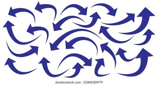 Set of curved arrows isolated on white background. Curved arrows, hand drawn curved arrows. Set long blue curve arrow icon vector . blue curve arrow icon set. long arrow icon set. curve arrow vector.