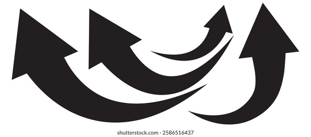 Set of curved arrows isolated on white background. Curved arrows, hand drawn curved arrows. Set long black curve arrow icon vector . black curve arrow icon set. long arrow icon set. curve arrow icon