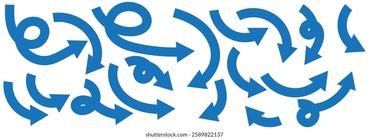 Set of curved arrows isolated on white background. Curved arrows, hand drawn curved arrows. Collection of pointers. Vector illustration
