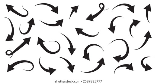Set of curved arrows isolated on white background. Curved arrows, hand drawn curved arrows. Set long blue curve arrow icon vector . blue curve arrow icon set. long arrow icon set. curve arrow vector.