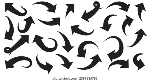 Set of curved arrows isolated on white background. Curved arrows, hand drawn curved arrows. Set long blue curve arrow icon vector . blue curve arrow icon set. long arrow icon set. curve arrow vector.