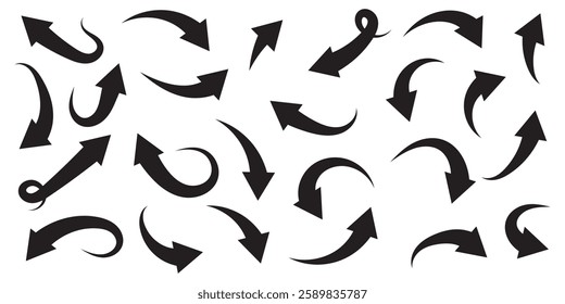 Set of curved arrows isolated on white background. Curved arrows, hand drawn curved arrows. Set long blue curve arrow icon vector . blue curve arrow icon set. long arrow icon set. curve arrow vector.