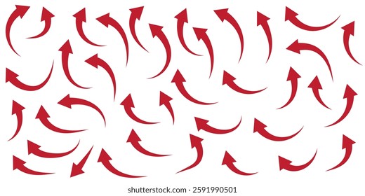 Set of curved arrows isolated on white background. Curved arrows, hand drawn curved arrows. Collection of pointers. Vector illustration