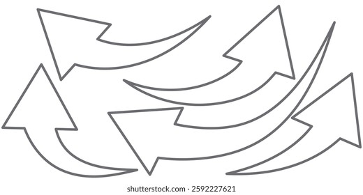 Set of curved arrows isolated on white background. Curved arrows, hand drawn curved arrows. Set long blue curve arrow icon vector . blue curve arrow icon set. long arrow icon set. curve arrow vector