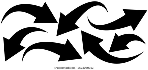 Set of curved arrows isolated on white background. Curved arrows, hand drawn curved arrows. Set long black curve arrow icon vector . black curve arrow icon set. long arrow icon set. curve arrow icon