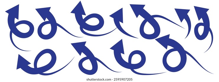 Set of curved arrows isolated on white background. Curved arrows, hand drawn curved arrows. Collection of pointers. Vector illustration design eps 10