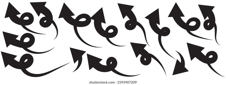 Set of curved arrows isolated on white background. Curved arrows, hand drawn curved arrows. Collection of pointers. Vector illustration design eps 10