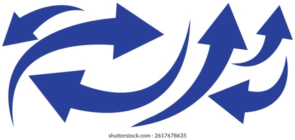 Set of curved arrows isolated on white background. Curved arrows, hand drawn curved arrows. Set long blue curve arrow icon vector . blue curve arrow icon set. long arrow icon set. curve arrow icon.