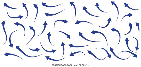Set of curved arrows isolated on white background. Curved arrows, hand drawn curved arrows. Set long blue curve arrow icon vector . blue curve arrow icon set. long arrow icon set. curve arrow icon.