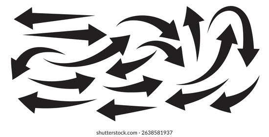 Set of curved arrows isolated on white background. Curved arrows, hand drawn curved arrows. Set long black curve arrow icon vector . black curve arrow icon set. long arrow icon set. curve arrow