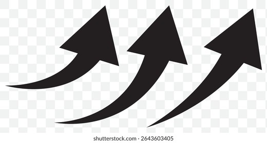 Set of curved arrows isolated on white background. Curved arrows, hand drawn curved arrows. Collection of pointers. Vector illustration.