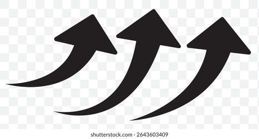 Set of curved arrows isolated on white background. Curved arrows, hand drawn curved arrows. Collection of pointers. Vector illustration.