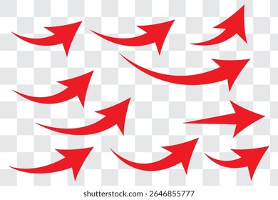 Conjunto de flechas curvas aisladas sobre fondo blanco. Flechas curvas, flechas curvas dibujadas a mano. Colección de punteros. Ilustración vectorial.