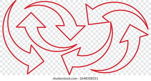 Set of curved arrows isolated on white background. Curved arrows, hand drawn curved arrows. red curve arrow icon vector illustration .