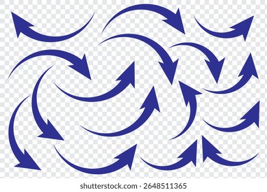 Set of curved arrows isolated on white background. Curved arrows, hand drawn curved arrows. Set long blue curve arrow icon vector . blue curve arrow icon set. long arrow icon set. curve arrow vector.