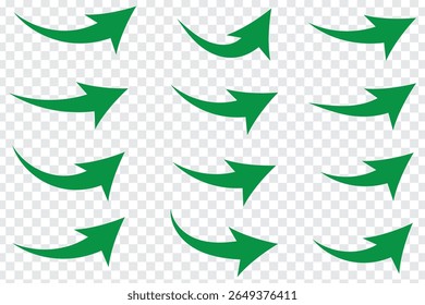 Set of curved arrows isolated on  transparent background. Curved arrows, hand drawn curved arrows. Curve arrow vector.