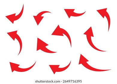 Set of curved arrows isolated on white background. Curved arrows, hand drawn curved arrows. Set long red curve arrow icon vector .red curve arrow icon set. long arrow icon set. curve arrow vector.