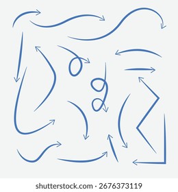 Set of curved arrows isolated on white background. Curved arrows, hand drawn curved arrows.