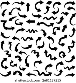 Set of curved arrows isolated on white background.